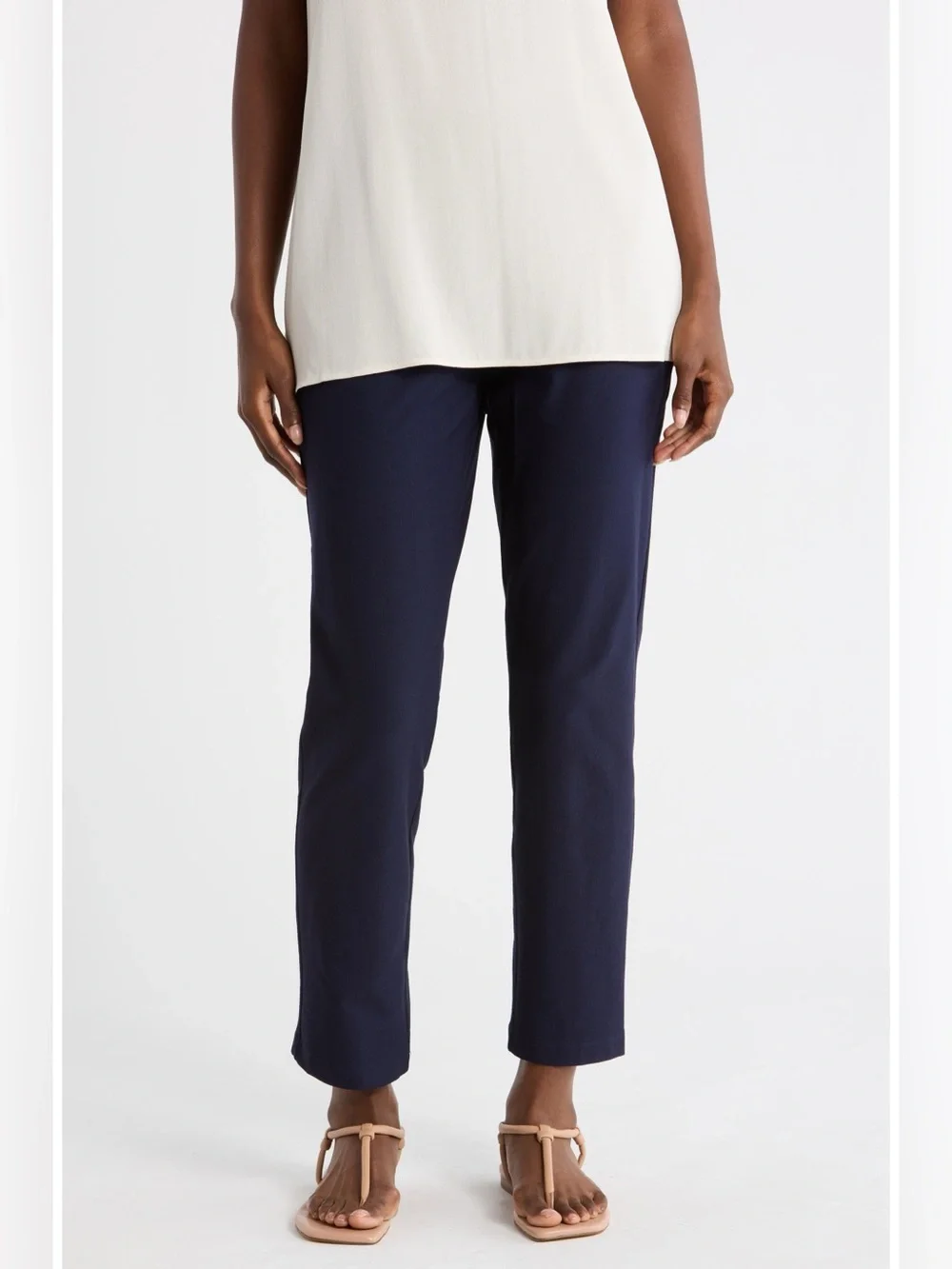 Eileen Fisher Washable Stretch Crepe Pull On Travel Pants Size M Navy